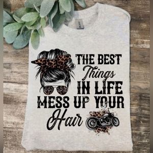 Biker shirt motorcycle riding messy bun cute popular trending